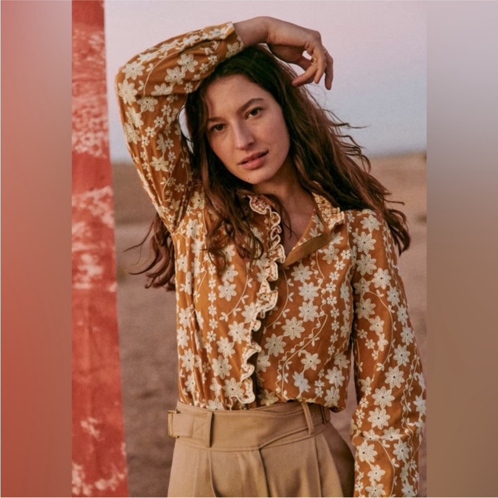 Sezane Chemise Mathilda Shirt Ocre Foncé - Size 36